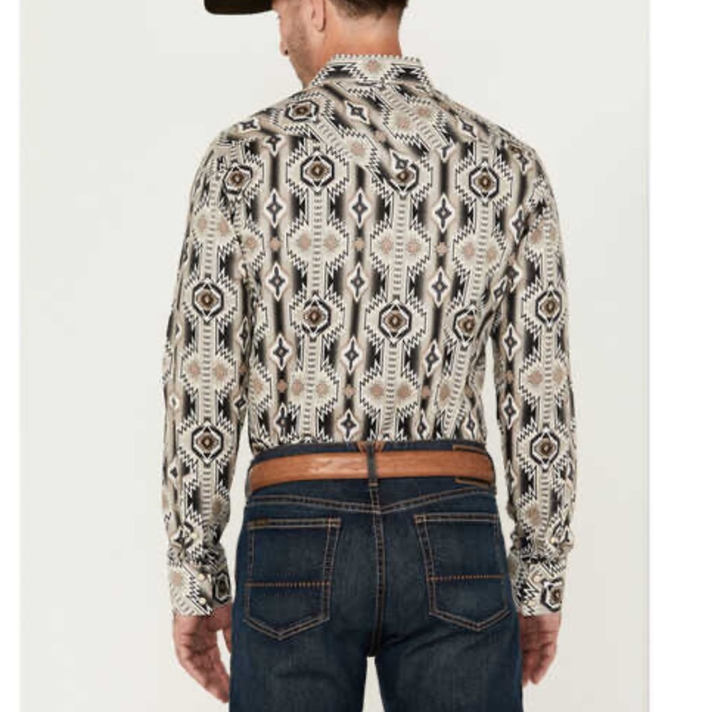 Rock & Roll Denim Southwestern Long Sleeve Pearl Snap Stretch Western Shirt XL - Picture 2 of 8